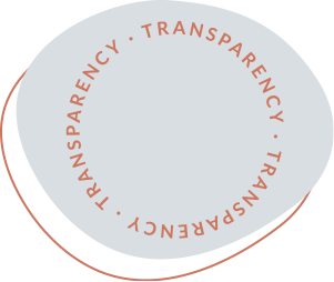 Circular gray seal with TRANSPARENCY repeated around its border and thin orange oval stroke