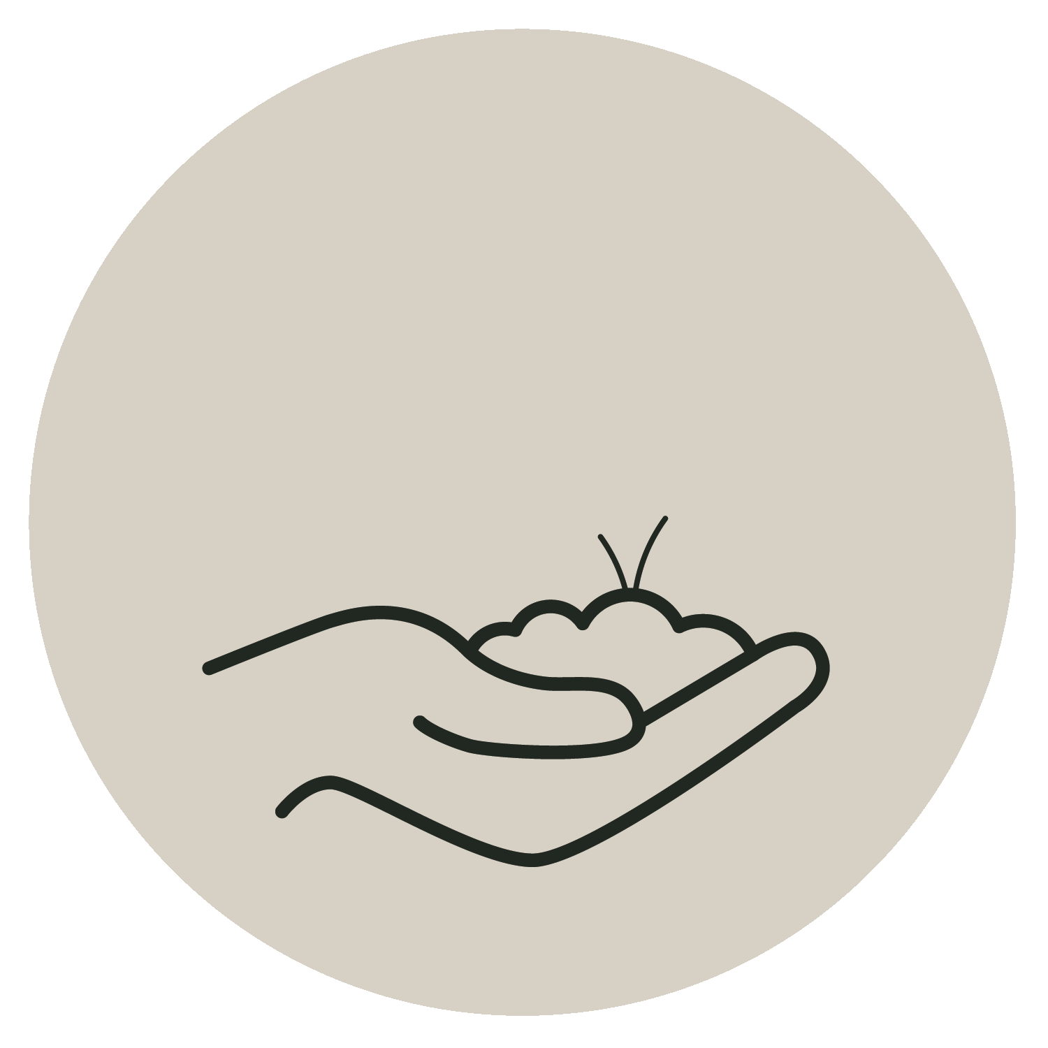 Circular badge with a hand holding soil and a two-leaf seedling; text 'GROWN IN USA'.